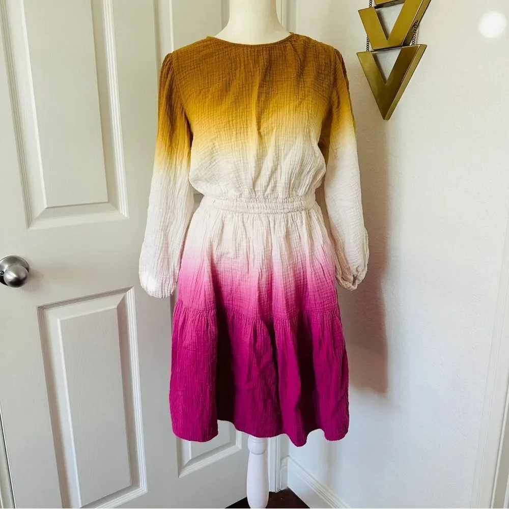 Universal Thread Ombré Colorful Long Sleeve Skater Dress